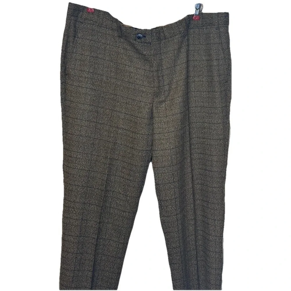 House Of Cavani Men's Dress Pants Windowpane Tweed Straight Fit Brown Sz.‎ 42X32